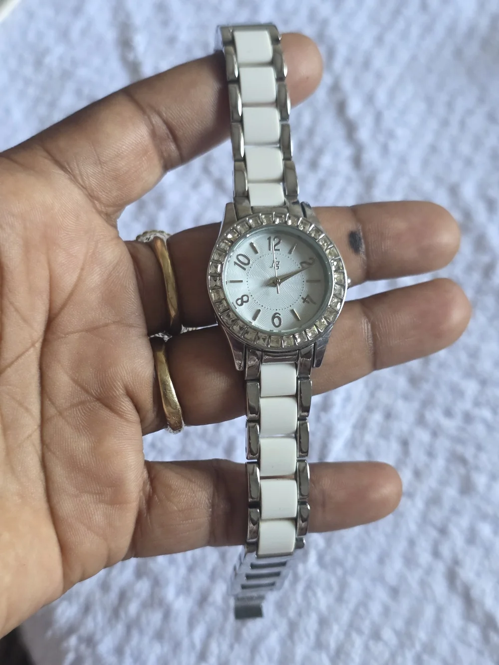 Classic White and Silver Women's Bracelet Watch with Crystal Bezel